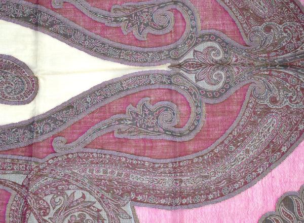 Peach Couture Sheer Handmade Paisley Damask Pashmina Shawl-Pink Tan