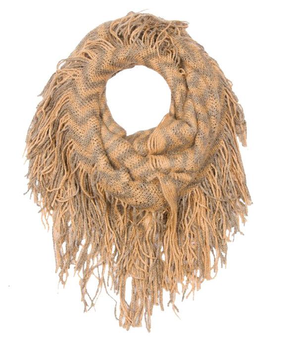 Peach Couture Stunning Winter Chevron Zig Zag Design Fringe Infinity Loop Scarf