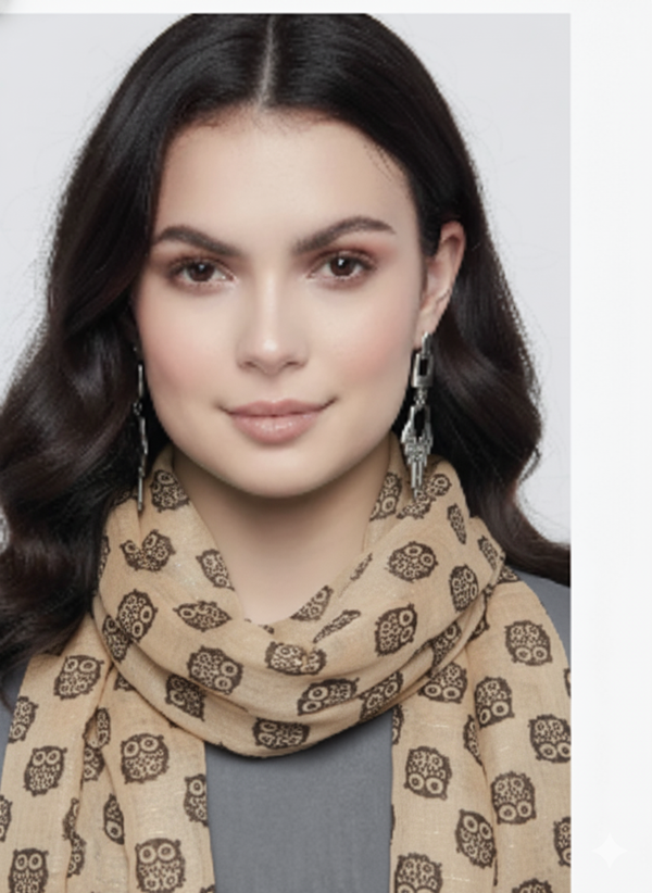 peach couture Tan Peach Couture Summer Lightweight Soft Animal Bird Owl Printed Sheer Scarf Shawl