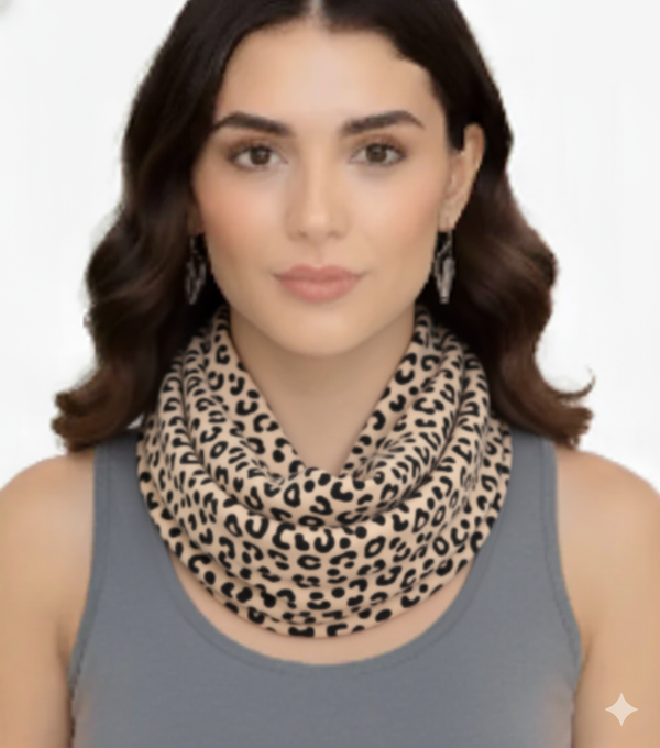 peach couture Tan Women's Retro Fashion Two Tone Animal Print Infinity Loop Scarf