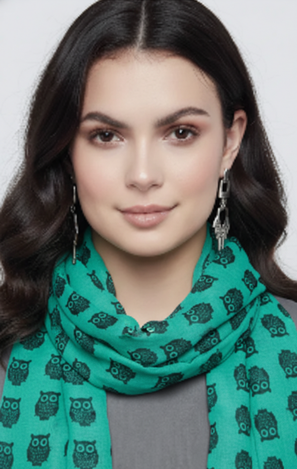 peach couture Teal Elegant All Season Lightweight Sheer Animal Owl Print Scarf Shawl