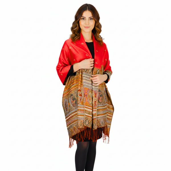 Peach Couture Tribal Border Reversible Bohemian Pashmina Shawl