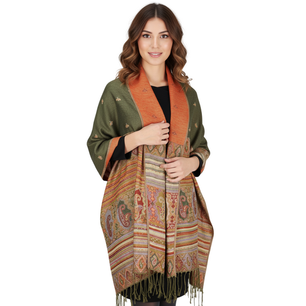 peach couture Tribal Border Reversible Bohemian Pashmina Shawl
