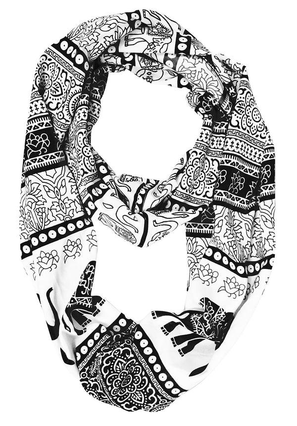Peach Couture Tribal Paisley Floral Elephant Animal Print Infinity Loop Scarf