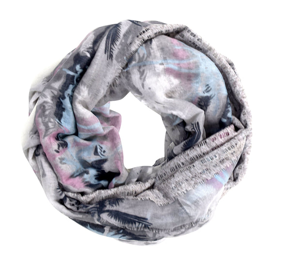 peach couture Tropical Print Double Layer Infinity Loop Circle Scarf Grey peach couture Tropical Print Double Layer Infinity Loop Circle Scarf Grey