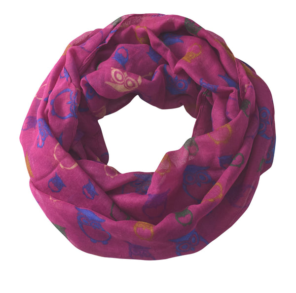 Peach Couture Vibrant Rainbow Colorful Lightweight Boho Owl Print Infinity Loop