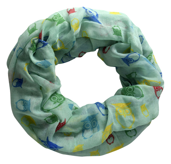 peach couture Vibrant Rainbow Colorful Lightweight Boho Owl Print Infinity Loop