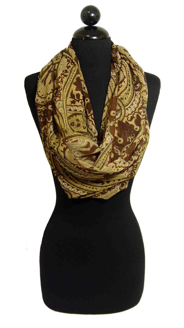 Peach Couture Vintage Brown Paisley Fashion Loop Scarf Scarves