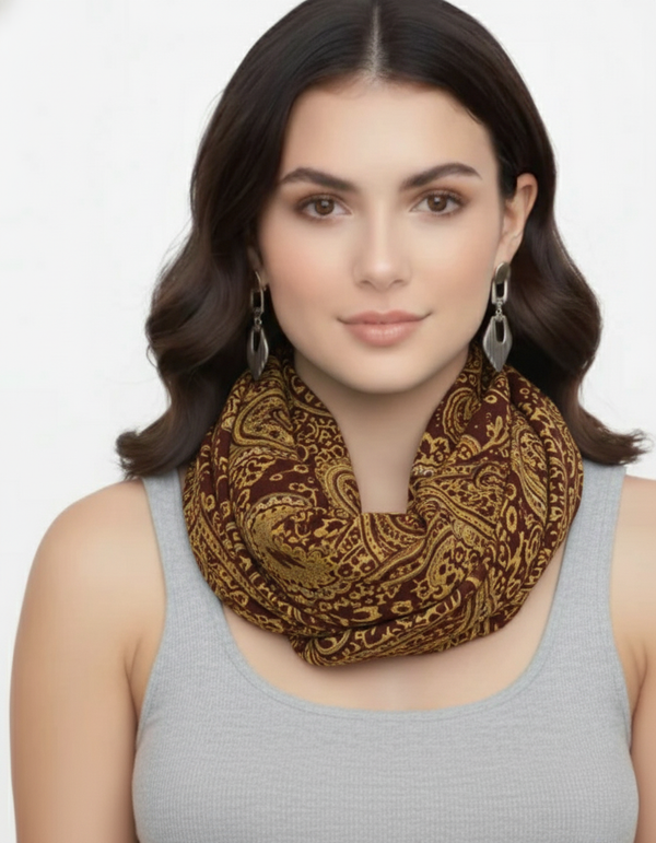 peach couture Vintage Brown Paisley Fashion Loop Scarf Scarves peach couture Vintage Brown Paisley Fashion Loop Scarf Scarves