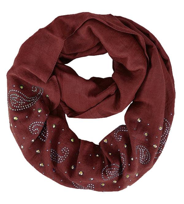 Peach Couture Vintage Embellished Paisley Sequin Infinity Scarf Circle Loop