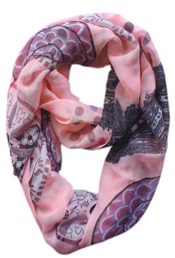Peach Couture Vivid & Lively Lightweight Paisley Damask Infinity Loop Scarf