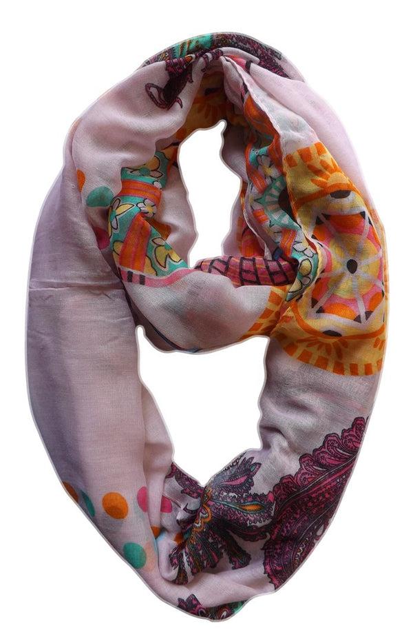 Peach Couture Vivid & Lively Lightweight Paisley Damask Infinity Loop Scarf