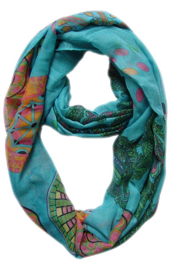 Peach Couture Vivid & Lively Lightweight Paisley Damask Infinity Loop Scarf
