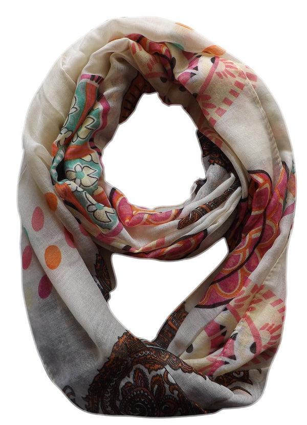 peach couture Vivid & Lively Lightweight Paisley Damask Infinity Loop Scarf