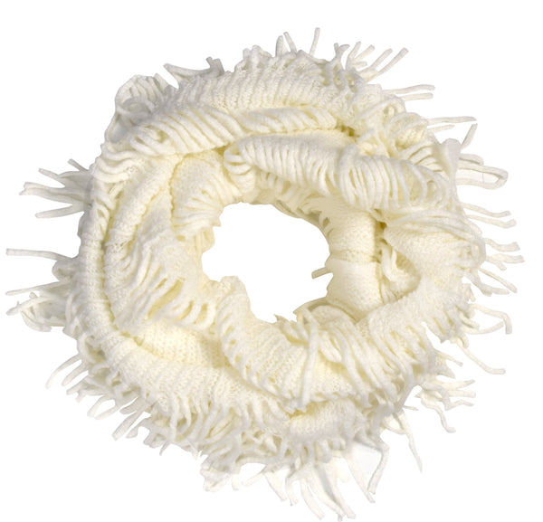 peach couture Warm Bohemian Crochet Hand Knitted Fringe Infinity Loop Scarf Wrap White