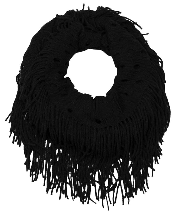 peach couture Warm Bohemian Crochet Hand Knitted Fringe Infinity Loop Scarf Wrap Black