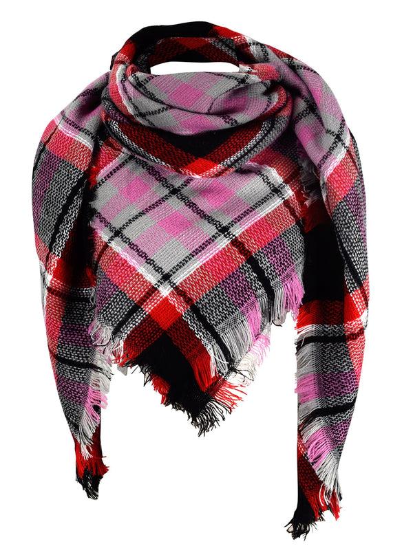peach couture Warm Tartan Plaid Woven Oversized Fringe Scarf Blanket Shawl Wrap Purple Black