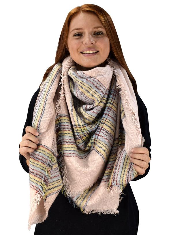 peach couture Warm Tartan Plaid Woven Oversized Fringe Scarf Blanket Shawl Wrap Pink