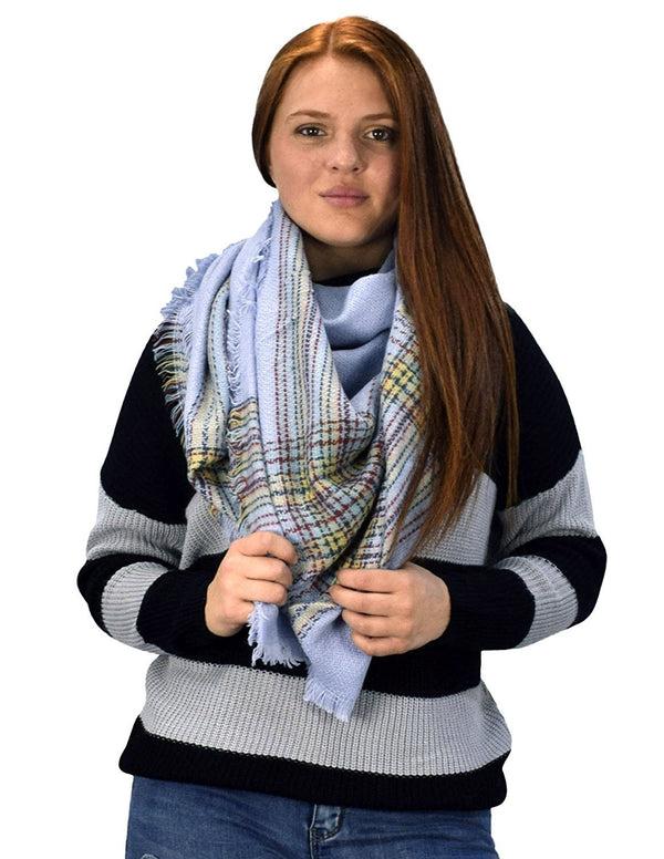 peach couture Warm Woven Oversized Striped Tartan Plaid Blanket Scarf Shawl Periwinkle