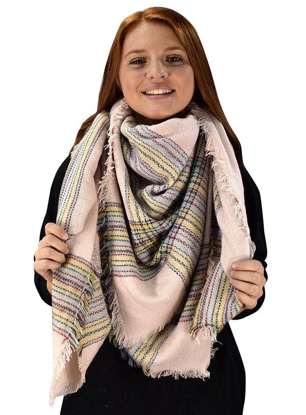 peach couture Warm Woven Oversized Striped Tartan Plaid Blanket Scarf Shawl Pink