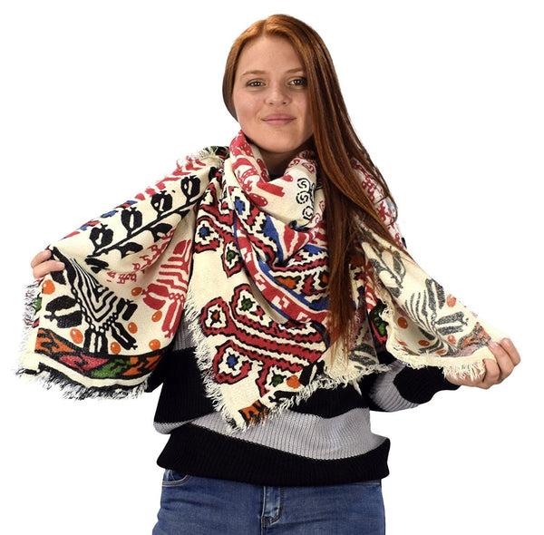 Peach Couture Warm Woven Oversized Tartan Plaid Blanket Scarf Shawl Tan Red Blue