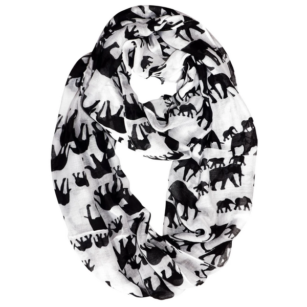 Peach Couture White/Black Peach Couture Trendy Lightweight Animal Print Artsy Elephant Wrap Scarf Shawl