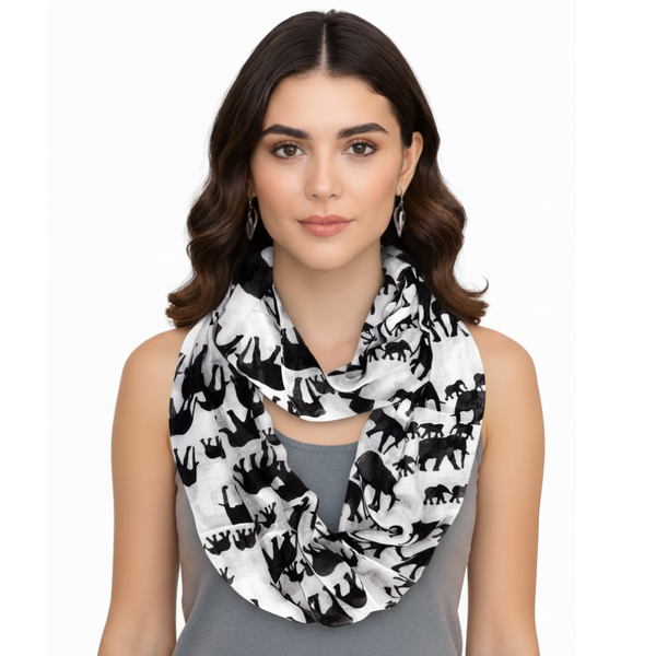 peach couture White/Black Peach Couture Trendy Lightweight Animal Print Artsy Elephant Wrap Scarf Shawl