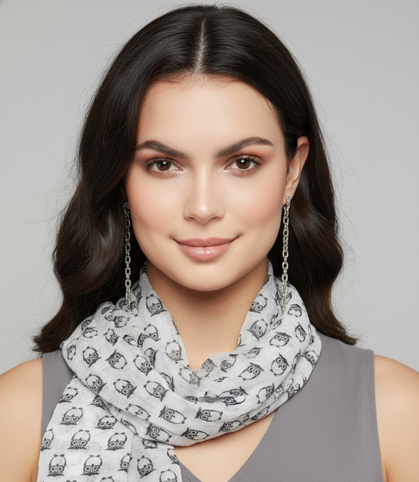 peach couture White Peach Couture Summer Lightweight Soft Animal Bird Owl Printed Sheer Scarf Shawl