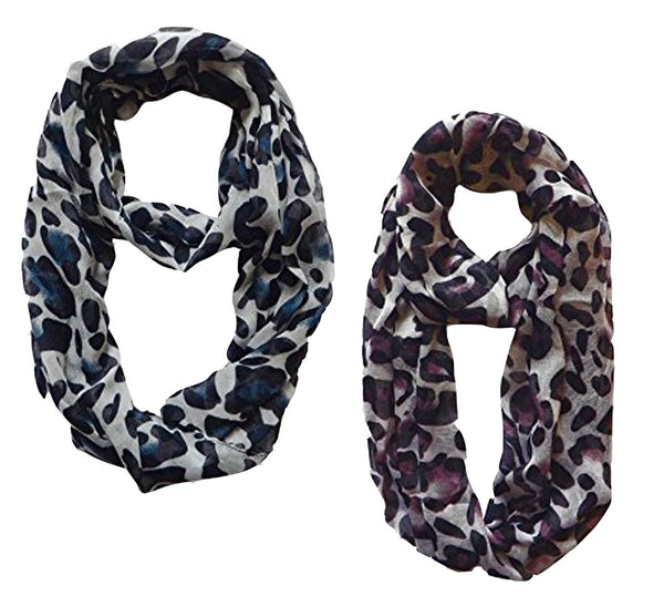 peach couture White & Purple Women's Retro Fashion Two Tone Animal Print Infinity Loop Scarf