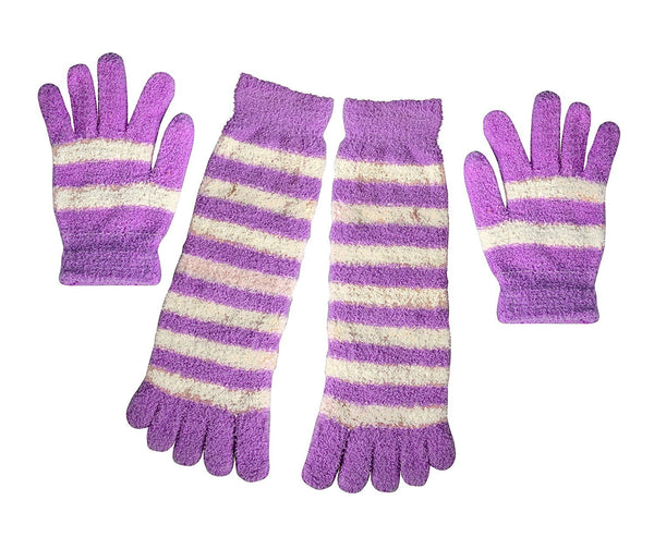 Peach Couture Winter Cozy Candy Striped Fuzzy Toe Socks And Gloves Pack
