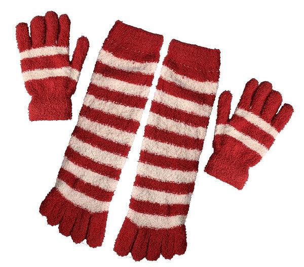 Peach Couture Winter Cozy Candy Striped Fuzzy Toe Socks And Gloves Pack