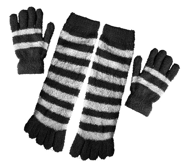 peach couture Winter Cozy Candy Striped Fuzzy Toe Socks and Gloves Pack