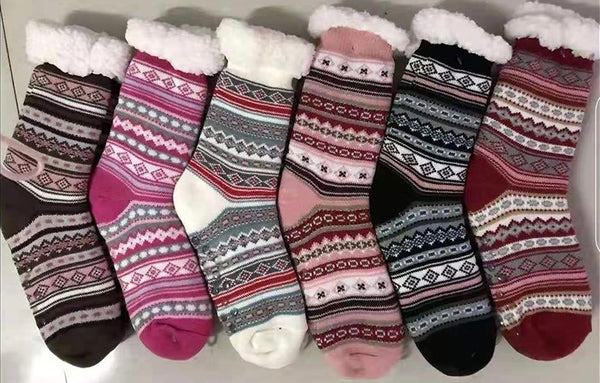 Peach Couture Winter Super Warm Cozy Knitted Sherpa Lined With Grippers Bootie Slipper Socks - One Pair