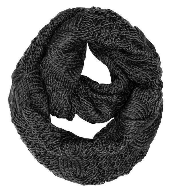peach couture Winter Warm Cable Knit Chuny Infinity Loop Scarves Black