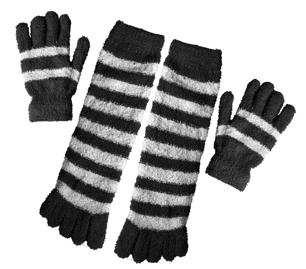 Peach Couture Winter Warm Striped Fuzzy Toe Socks And Gloves Pack