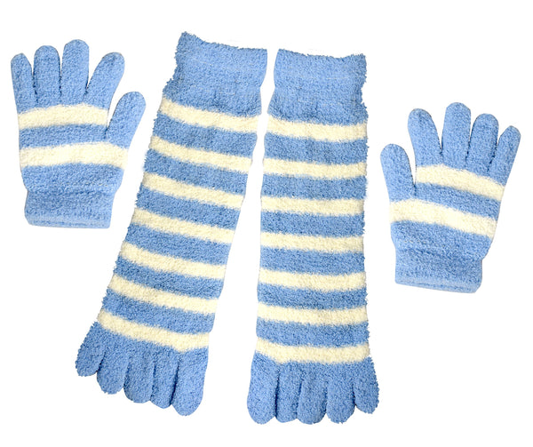 peach couture Winter Warm Striped Fuzzy Toe Socks and Gloves Pack
