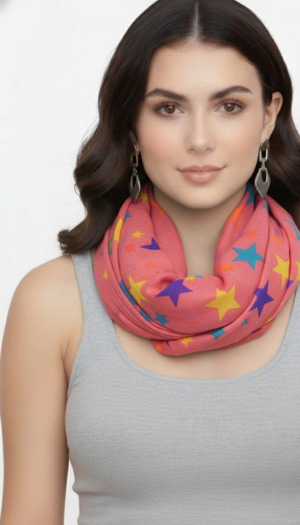 peach couture Women's Fashionable Multicolored Star Print Infinity Loop Scarf