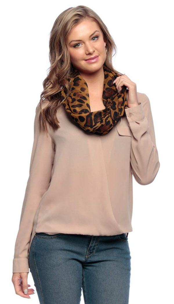 Peach Couture Women's Retro Fashion Two Tone Animal Print Infinity Loop Scarf