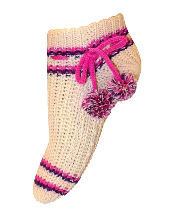 Peach Couture Womens Non Skid Crochet Knitted Sweater Pom Pom Slipper Socks Booties 2 Pack