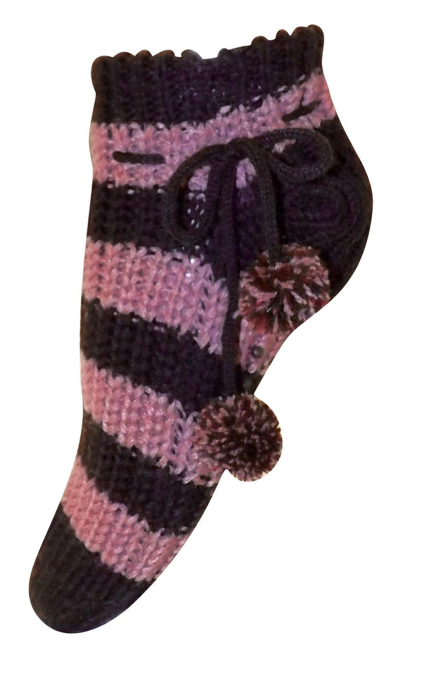 Peach Couture Womens Non Skid Crochet Knitted Sweater Pom Pom Slipper Socks Booties 2 Pack