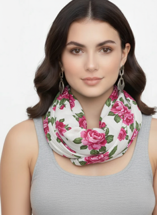 peach couture Womens Soft Vintage Floral Print Sheer Infinity Loop Circle Scarf