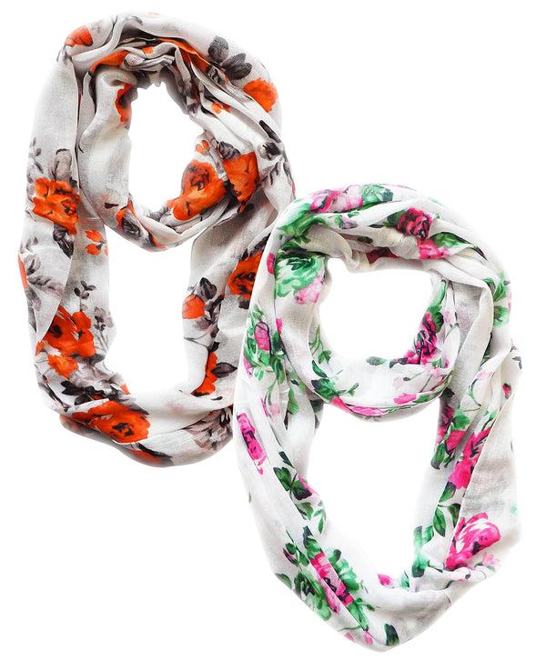 Peach Couture Womens Vintage Floral Sheer Infinity Scarf Circle Loop 2 Pack