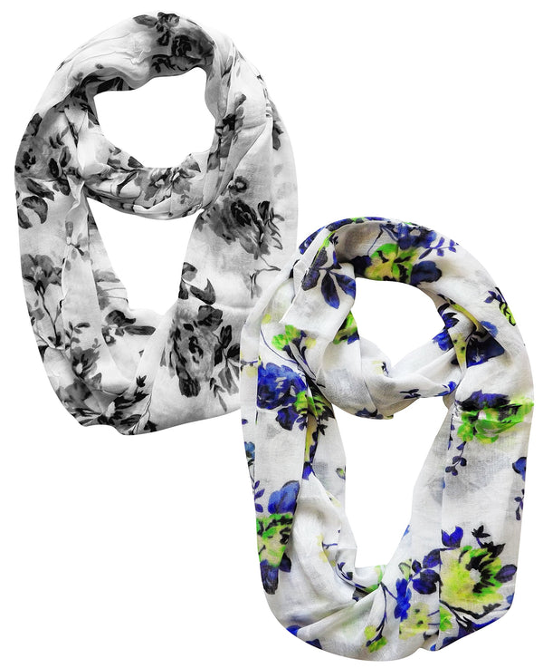 peach couture Womens Vintage Floral Sheer Infinity Scarf Circle Loop 2 Pack
