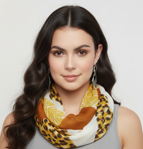 peach couture Yellow and Brown Peach Couture Animal Print Wide Chevron Design Summer Infinity Loop Scarf