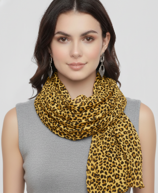 peach couture Yellow Peach Couture Trendy Women's Leopard Animal Print Crinkle Scarf wrap