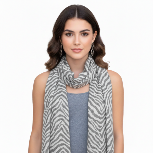 Peach Couture Zebra Animal Print Frayed Pashmina Shawl