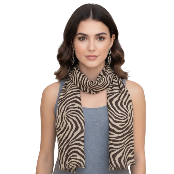 Peach Couture Zebra Animal Print Frayed Pashmina Shawl