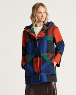 pendleton WOMEN'S BLOCK PLAID WOOL DUFFEL COAT