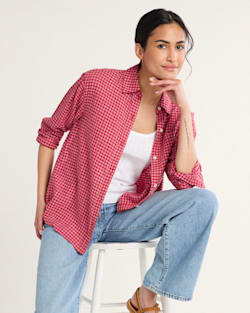 pendleton WOMEN'S PINK CHECK COASTAL LINEN SHIRT