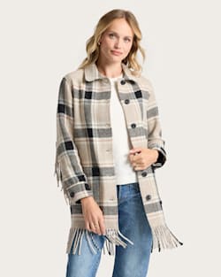 pendleton WOMEN'S PLAID JOLENE WOOL FRINGED JACKET